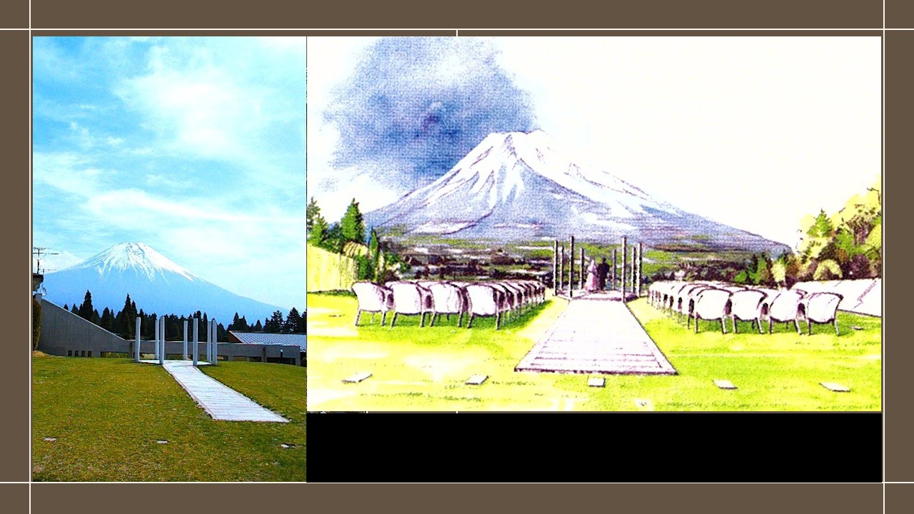 富士山に向かう8本の門出のピラーとブライダル空間